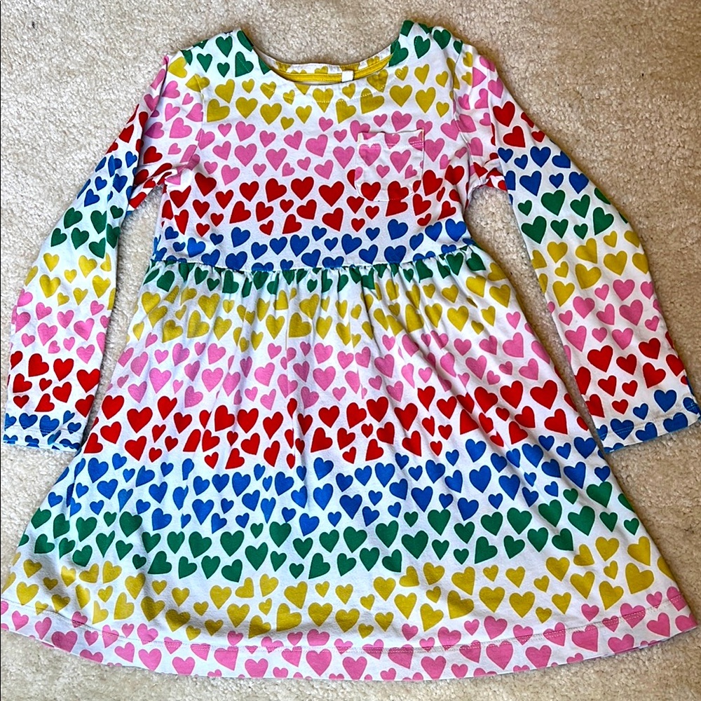 Sweet Mini Boden size 7/8 Rainbow Heart Dress. With pockets!